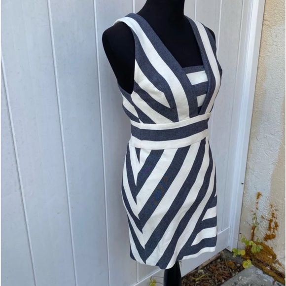 MILLY Deep V Cross Back Dress in Navy - Picture 2 of 5